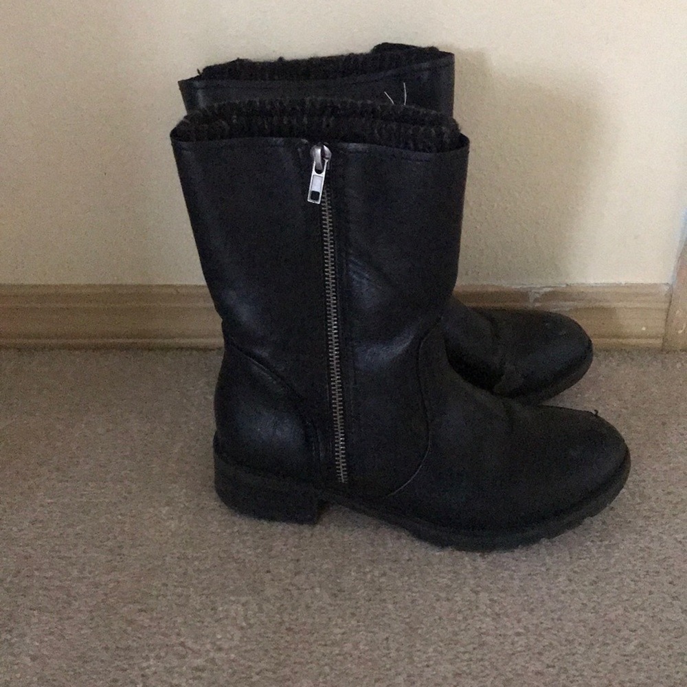 Black Leather Booties with knit detail.